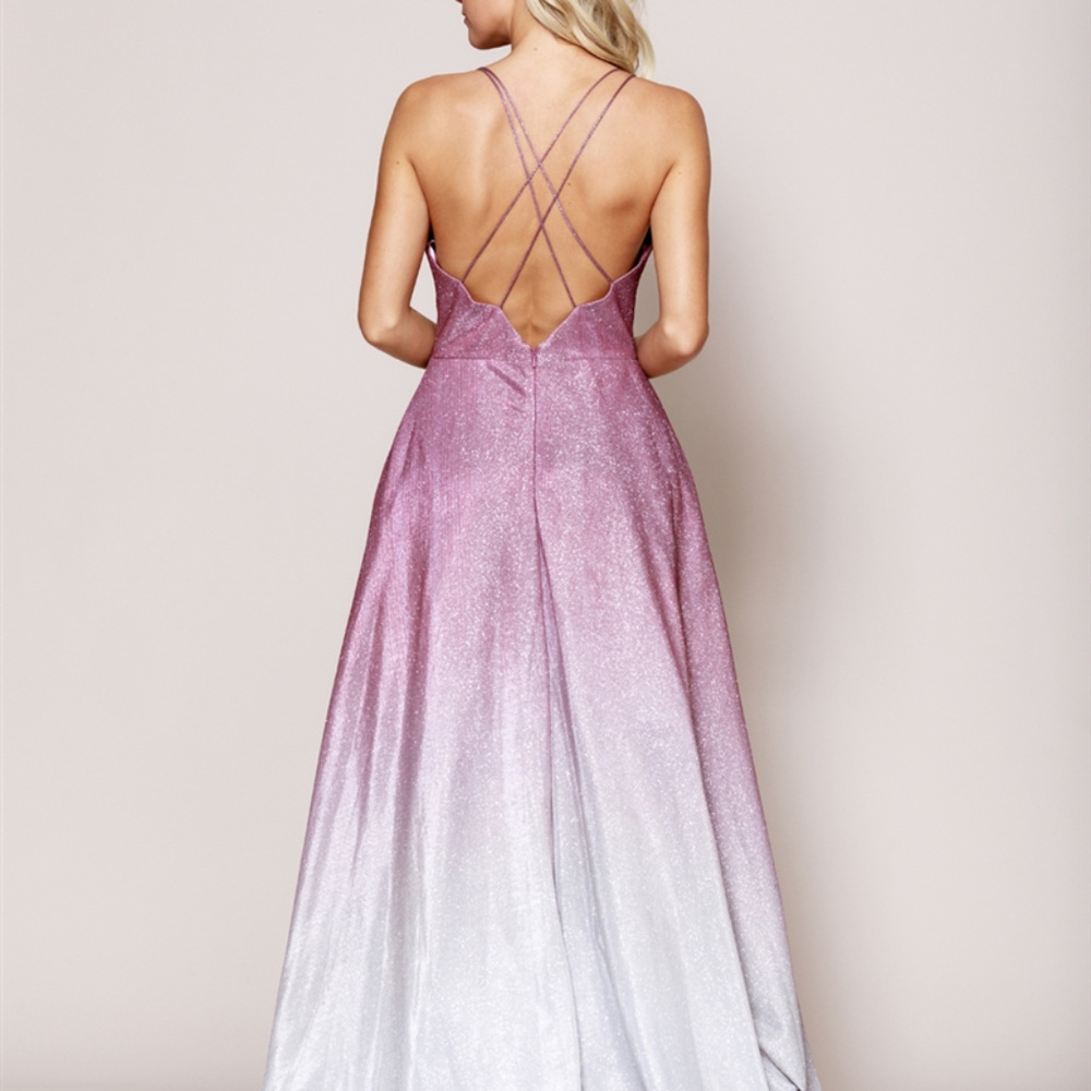 Rose Gradient V-Neck Glittered Leg Slit Dress AC48_3